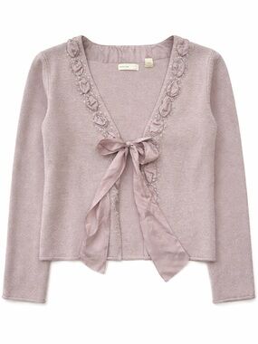 Anthropologie- Sleeping on Snow- Lilac Ribbon Detail Knit Cardigan